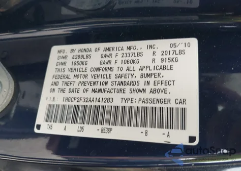 2010 Honda Accord 2.4 Lx z USA, uszkodzony, nr VIN 1HGCP2F32AA141283